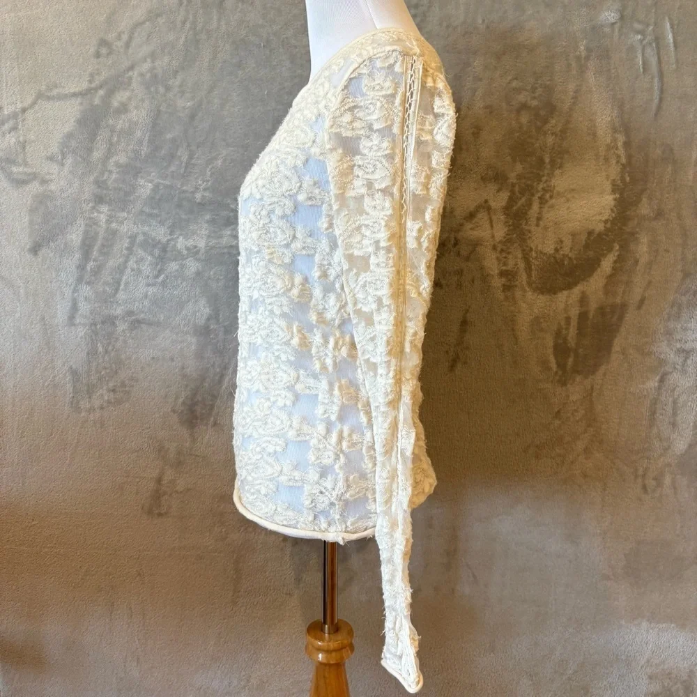 Free People Vintage Lace Embroidered Sheer Long-Sleeve Top Sz S